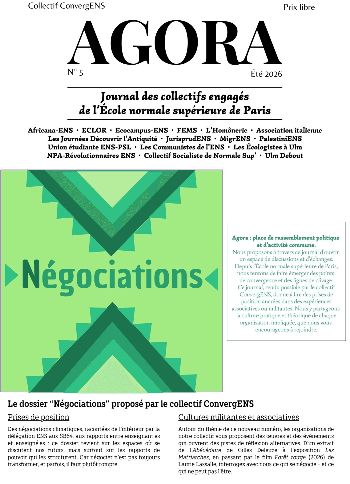 Photo de une du dernier numéro (Négociations)